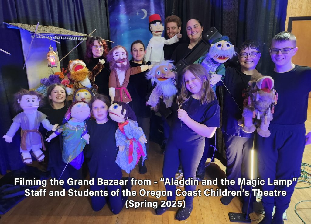 Posing with puppets while filming Aladdin and the Magic Lamp